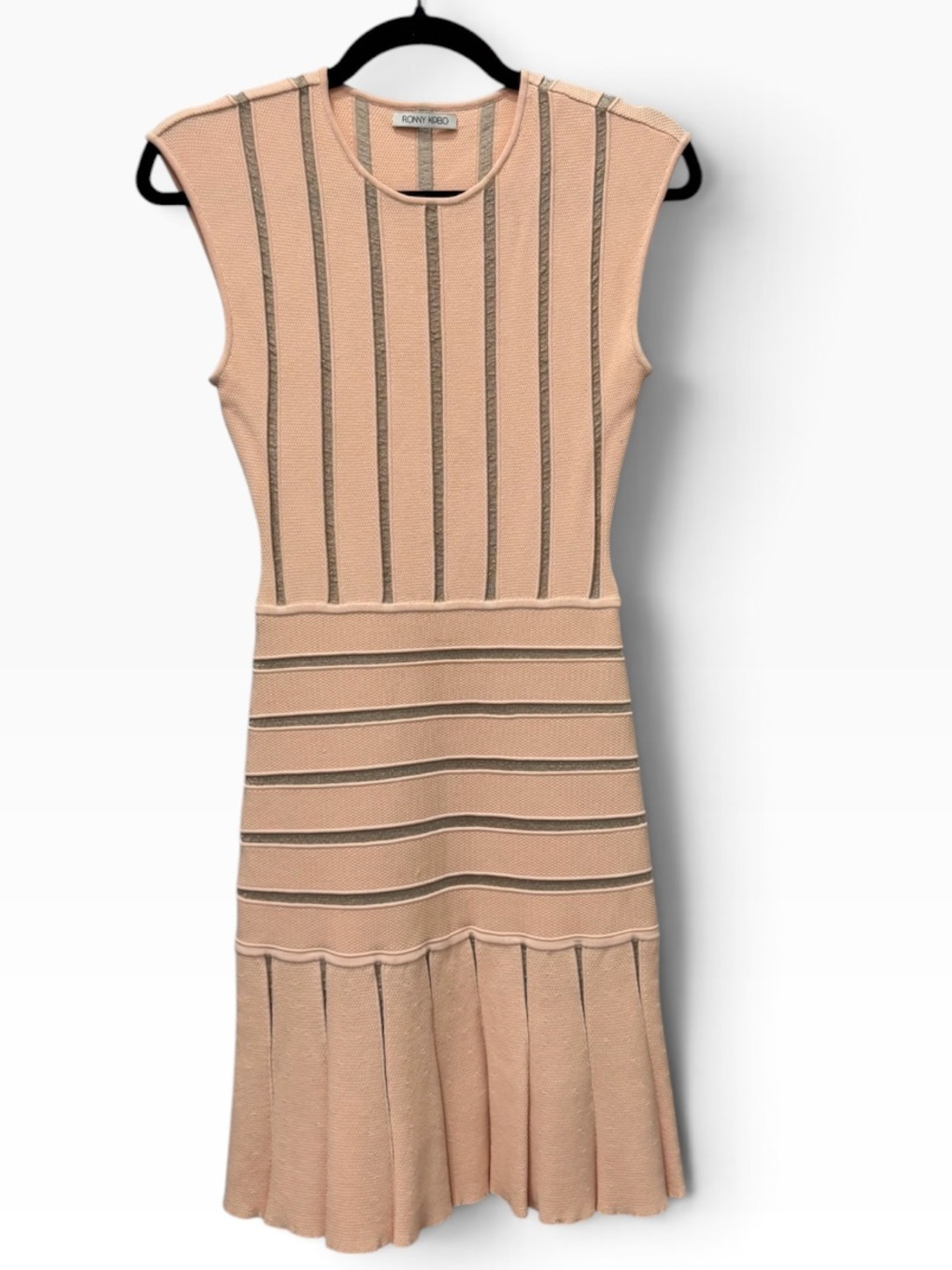 Ronny Kobo Blush Metallic Stripe Knit Fit & Flare Mini Dress Sz XS - Picture 1 of 11